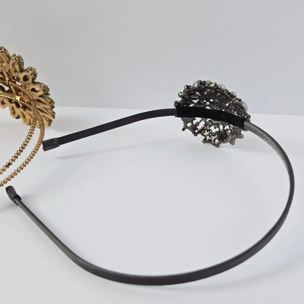 Lot of 2 Rhinestone Crystal Flower Faux Pearl Tiara Headband Hair Baroque Style